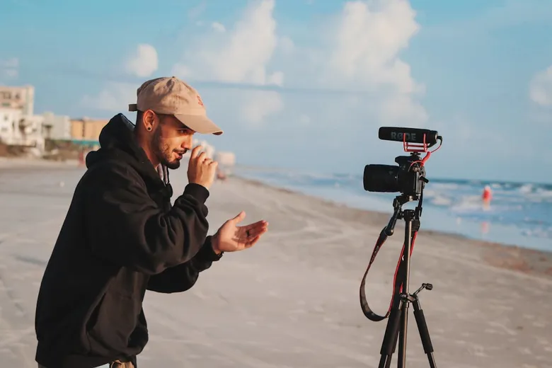 YouTube creator filming content with a camera